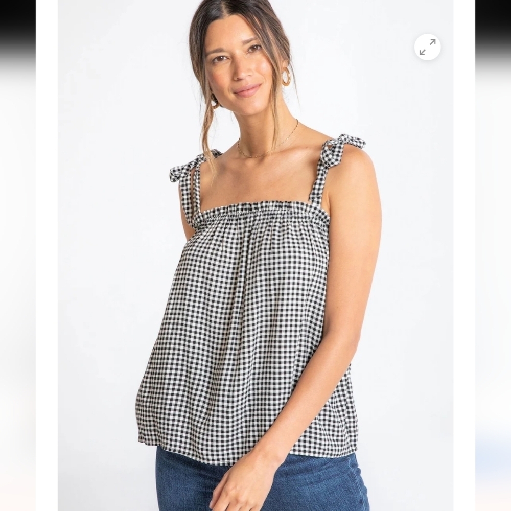 Love Stitch Black and White Checkered Tank Top
